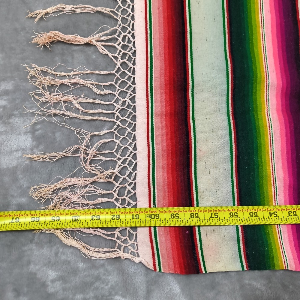 Vintage Serape Table Runner Wool Saltillo Dresser Scarf Mexican 61x17.5 Handmade - Picture 7 of 8